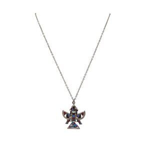 Multicolor Zuni Knifewing Pendant Oval Link Chain Necklace Silver Tone Vintage